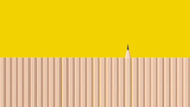 La madera de lápiz sobre fondo amarillo para contenido educativo o empresarial representación 3d