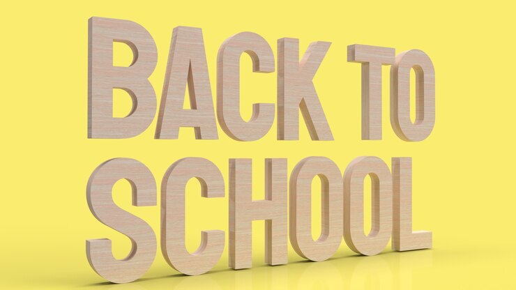 Foto la madera de regreso al texto escolar en color amarillo para la representación 3d del concepto de educación