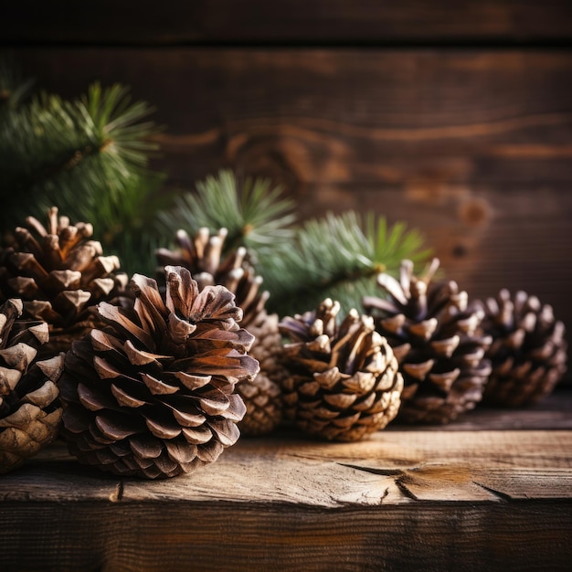 Madera rústica y piñas Acogedor, natural y festivo con espacio para copiar.