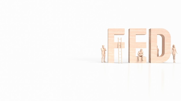 La madera tex alimentada y figura sobre fondo blanco 3d renderizado