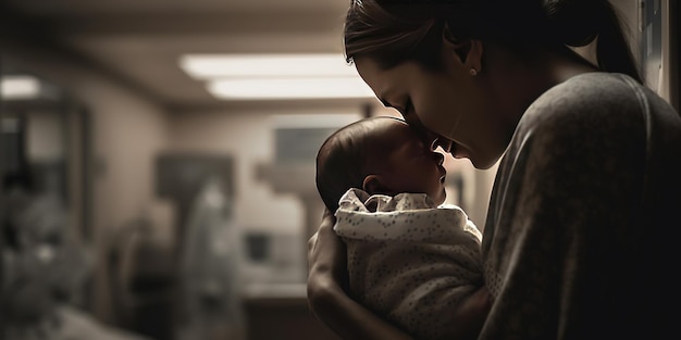 madre abrazo bebé en el hospital día de la madre