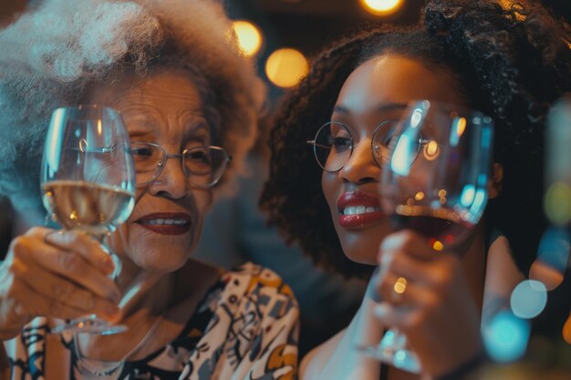 Foto madre y abuela asistiendo a una degustación de vino