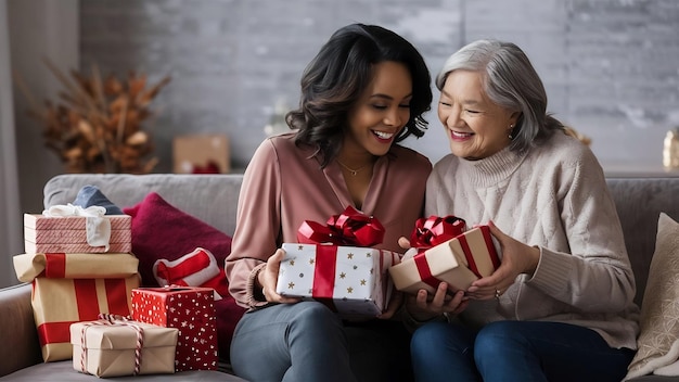 Madre y abuela con regalos