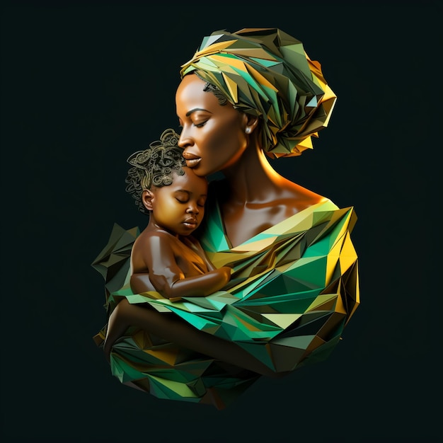 madre africana con el bebé en sus brazos luminoso con el concepto clave en el fondo gris arial