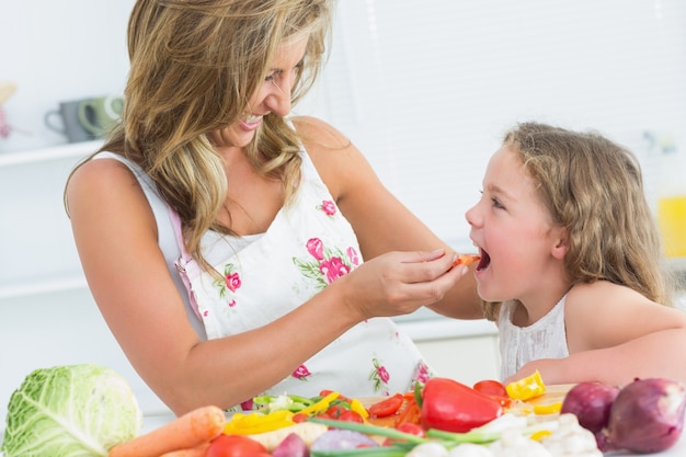 Madre alimentando a su hija