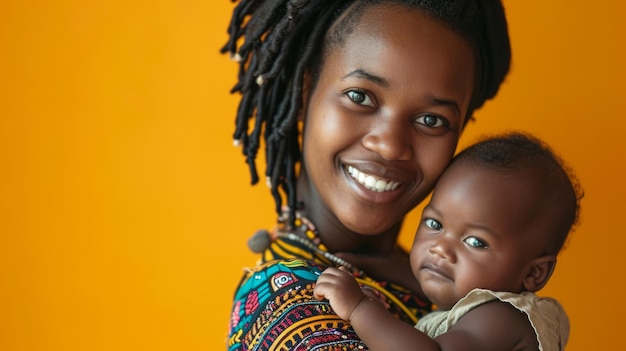 madre de ascendencia africana sosteniendo un bebé lindo generativo ai