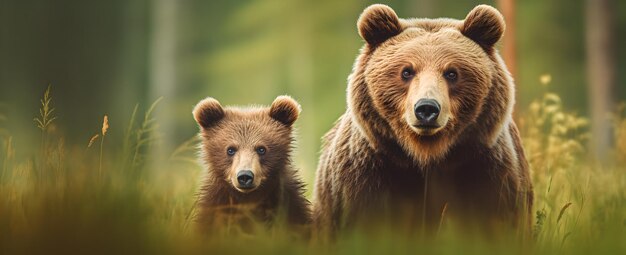 Foto madre y bebé de osos marrones