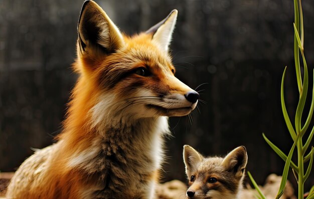 Madre y bebé zorro