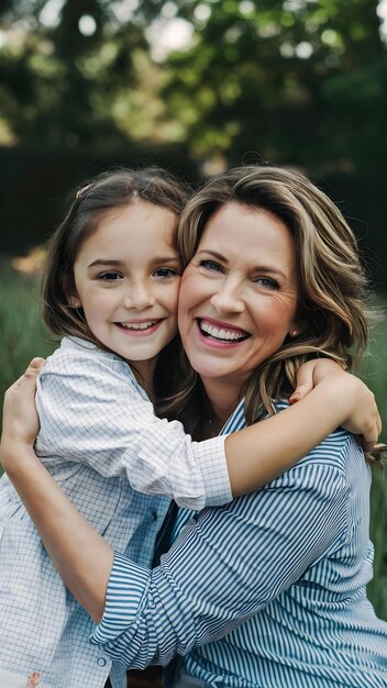 Madre e hija abrazándose fuertemente