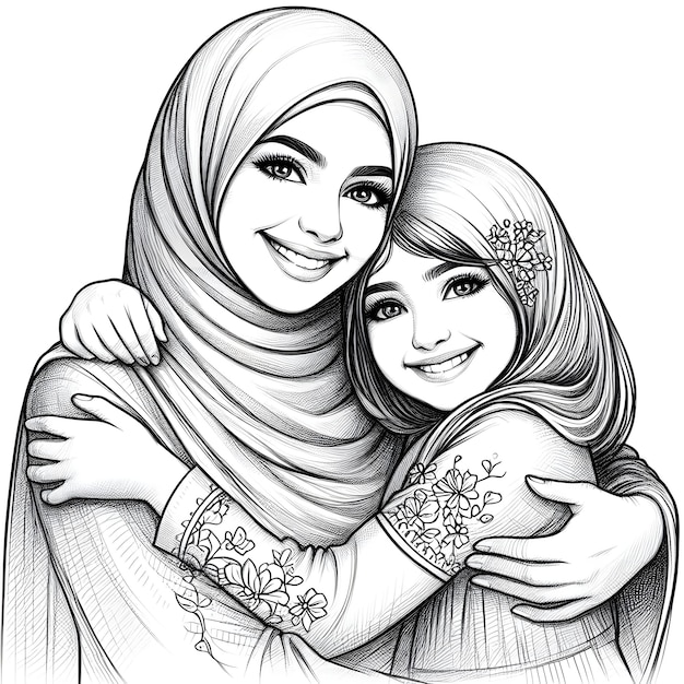 Madre e hija árabes abrazándose el uno al otro en el día de la madre