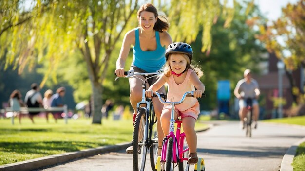 Madre e hija en bicicleta