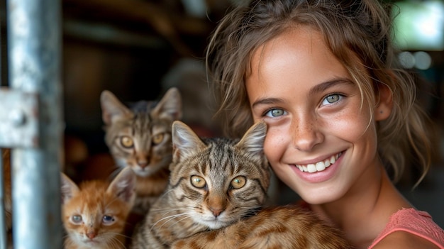 Foto madre e hija como voluntarias en un refugio de animales.