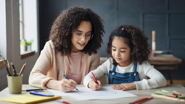 Madre e hija dibujando