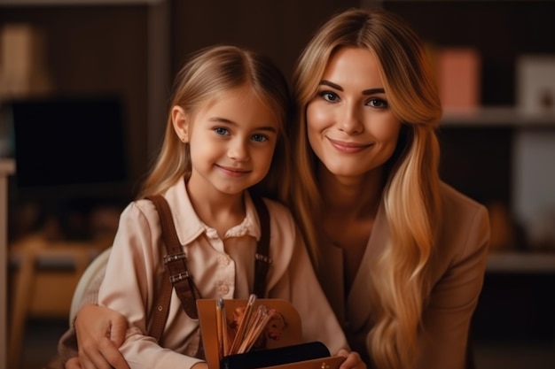 Madre e hija haciendo la tarea juntas IA generativa