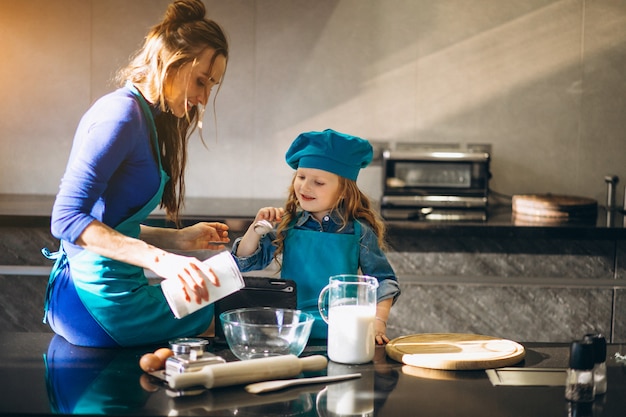 Madre e hija hornear en la cocina