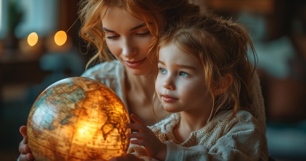 Madre e hija mirando el globo