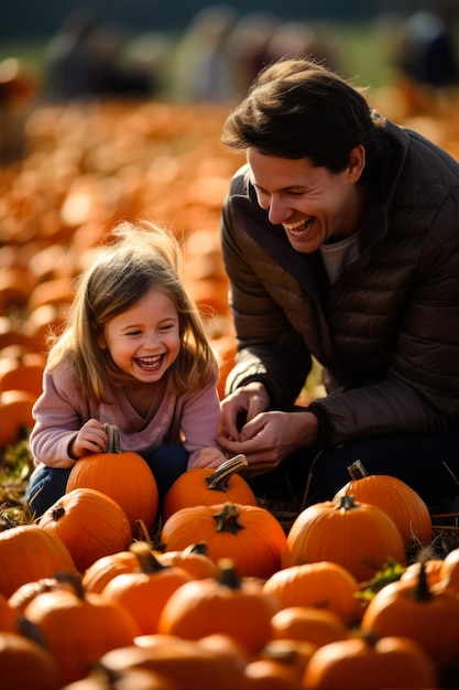 Madre e hija con muchas calabazas.