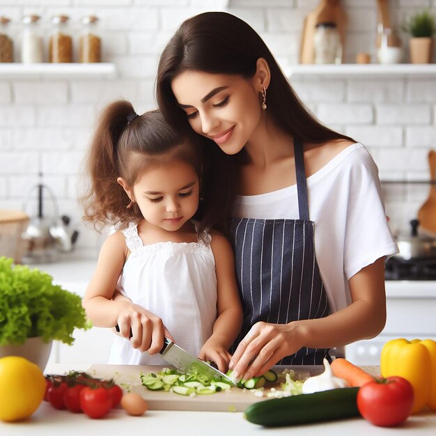 madre e hija preparan comida saludable en la cocina alimentación saludable dieta productos orgánicos estilo de vida saludable