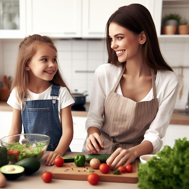 madre e hija preparan comida saludable en la cocina alimentación saludable dieta productos orgánicos estilo de vida saludable