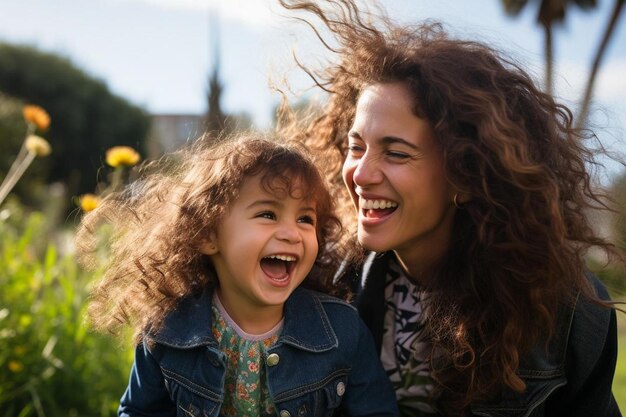 una madre e hija riendo en el sol