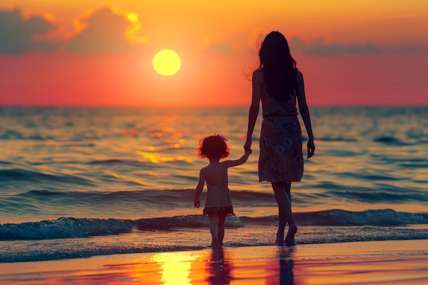 Madre e hija se unen en un paseo por la playa de Sunset