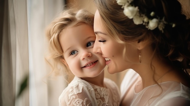 Foto madre e hijo abrazándose feliz día de la madre vínculo amoroso fondo blanco con espacio de copia feliz día de las madres