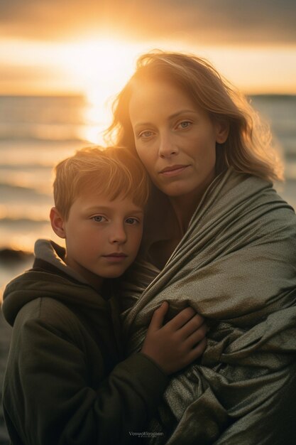 madre e hijo en la costa IA generativa