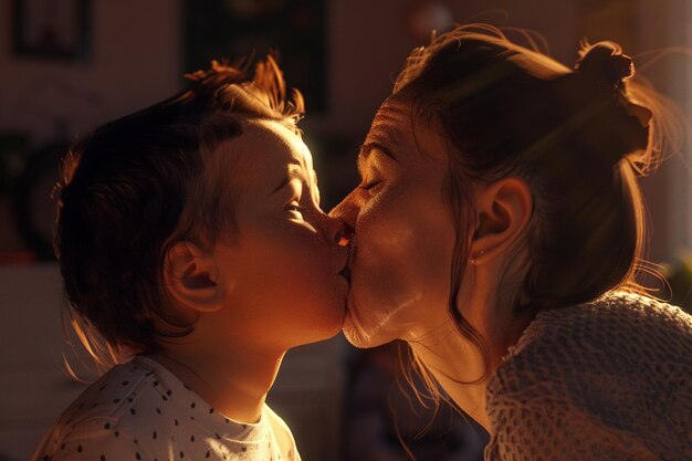 Madre e hijo haciendo caras divertidas el uno al otro