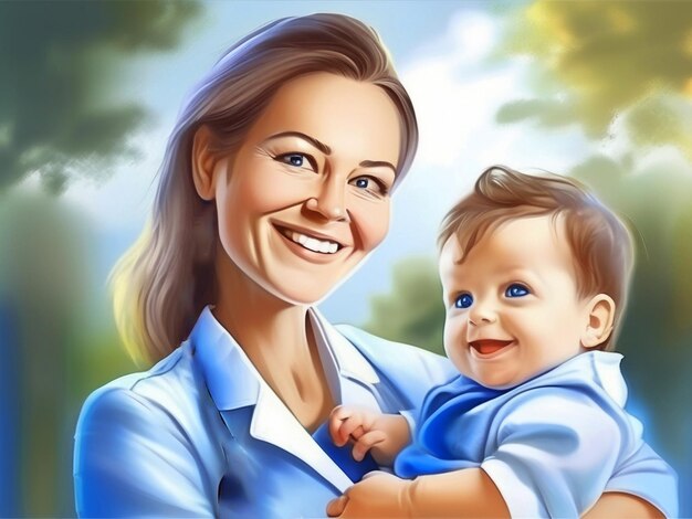 Foto una madre encantadora sostiene a un bebé adorable con una cara sonriente