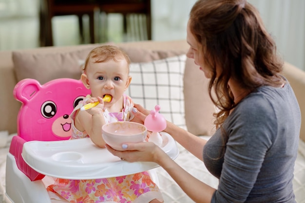 madre, enseñanza, bebé, comida