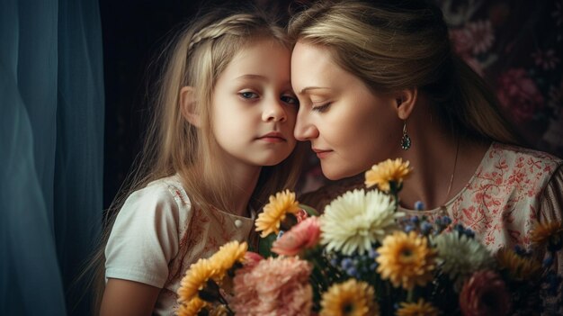 Madre con flores de hija