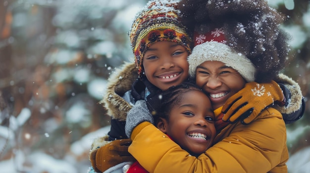 Madre y hija africanas divirtiéndose juntas durante el invierno al aire libre