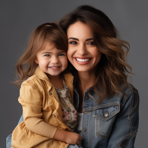 Una madre y una hija jóvenes y orgullosas sonriendo a la cámara.