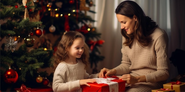 madre con hija unboxing regalo