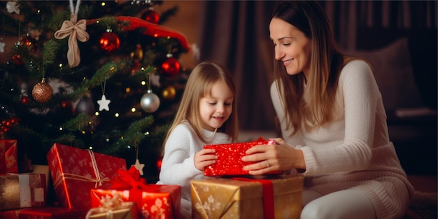 madre con hija unboxing regalo