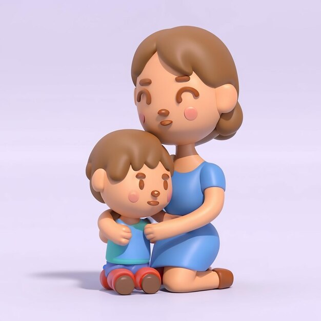 Madre y hijo en miniatura ilustrados en 3D adecuados para el Día de la Madre