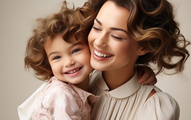 madre de moda de moda feliz con amor abrazando a su hijo fondo de luz sólida brillante