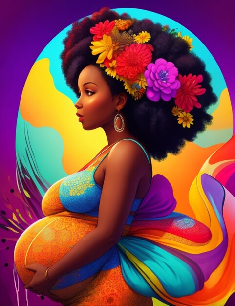 madre negra embarazada ilustración fondo colorido