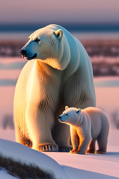 Madre osa polar con sus cachorros