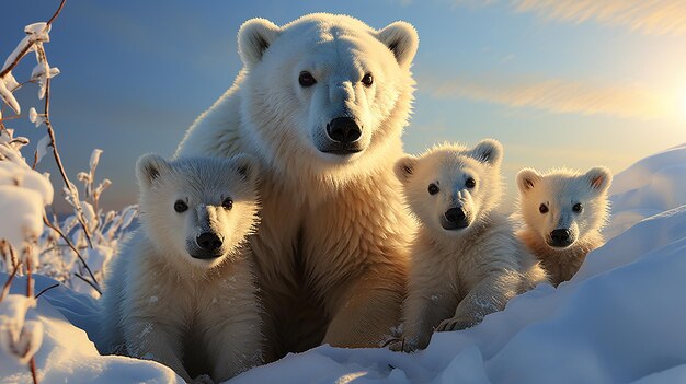 Madre osa polar con sus cachorros