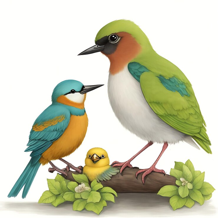 Madre pájaro sentada con su hijo curando la hora dorada IA generativa