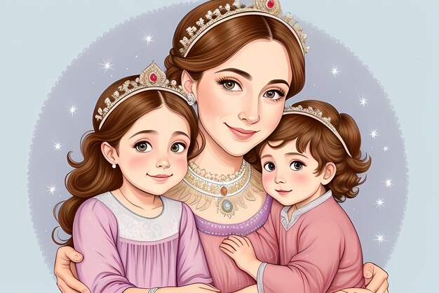 Foto una madre real y sus dos princesas