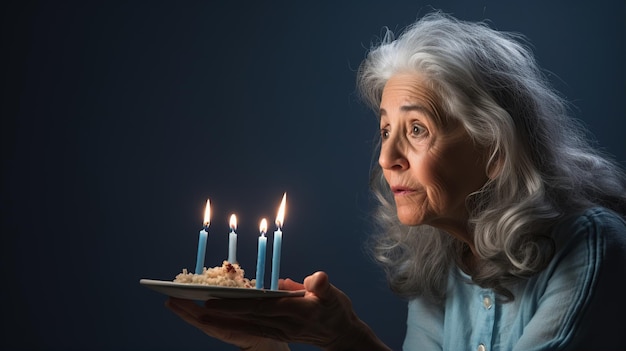 Foto madre soplando velas en un estudio