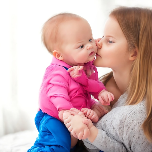 La madre sostiene al bebé