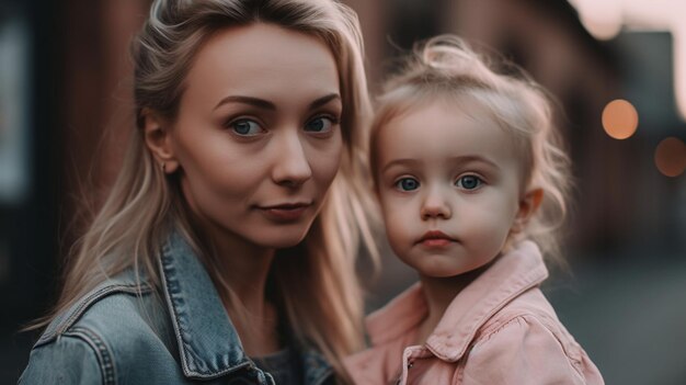 Una madre y su hija se toman de la mano.