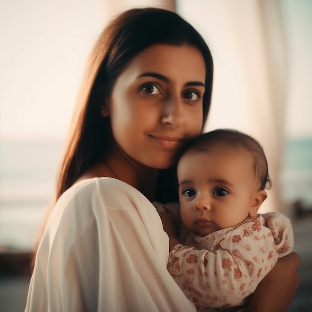 Madre de tiro medio con lindo bebé