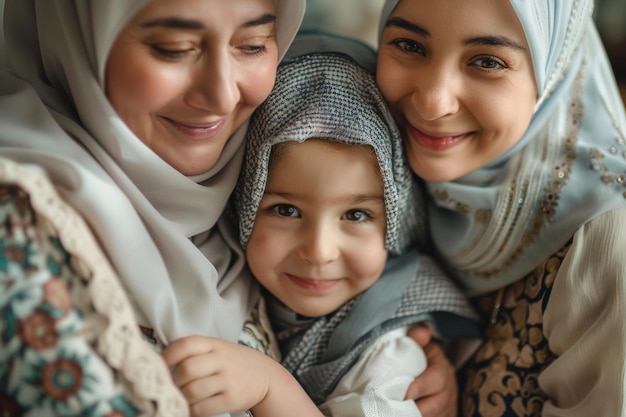 Madres y hijas musulmanas felices juntas para la celebración del Día de la Madre