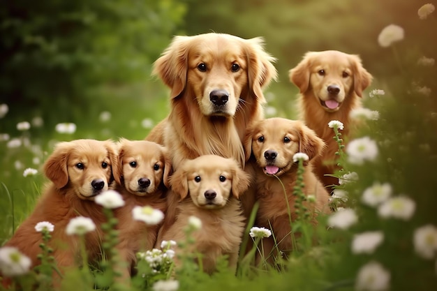 Foto mãe cão e seus cachorros