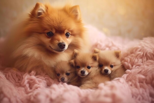 Foto mãe cão e seus cachorros