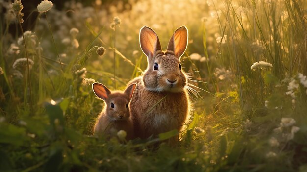 Foto mãe coelho e seus filhotes